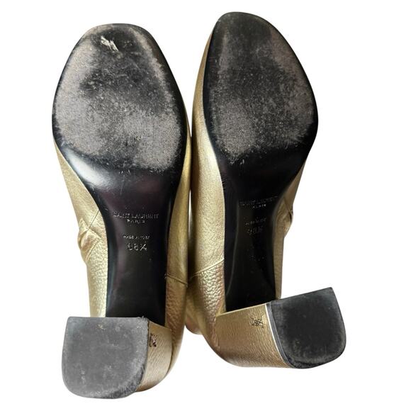 Saint Laurent Lou Gold Metallic Leather Ankle Boots Block Heel EU 38.5 US 8.5 - Picture 8 of 13